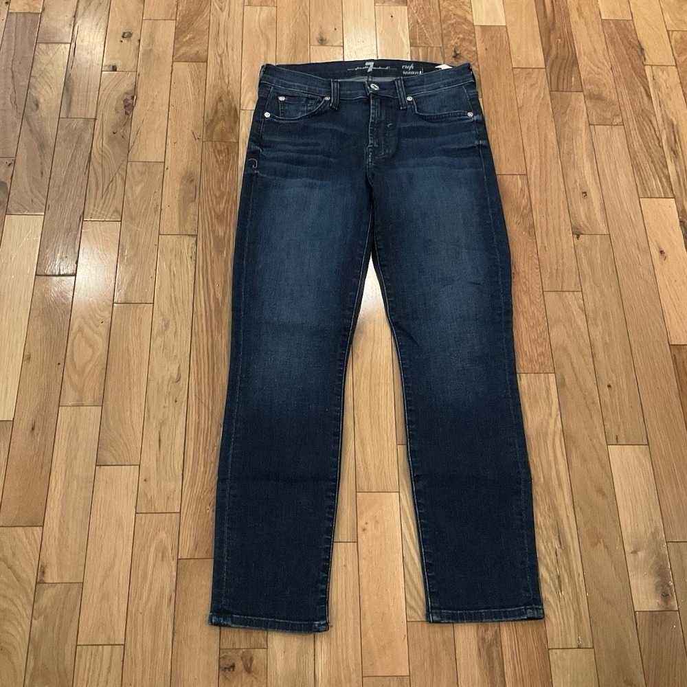7 For All Mankind Crop Skinny Jeans Dark Wash‎ Blue Stretch Denim Size 27
